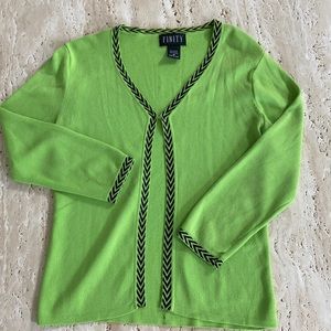 Finity Black & Green Rayon & Nylon Cardigan, Size M